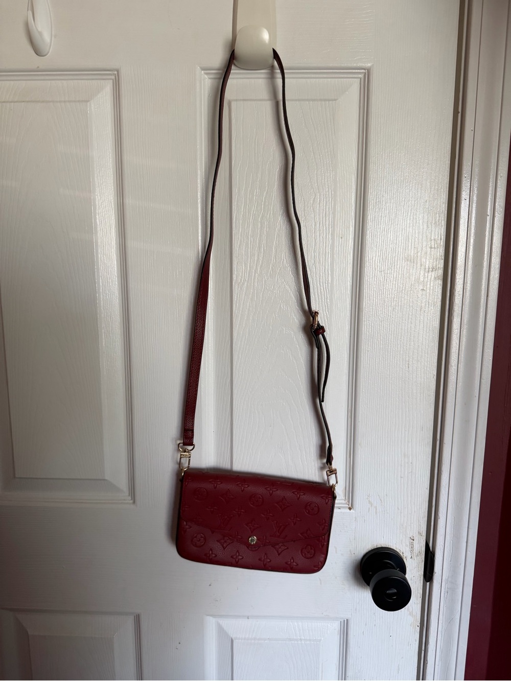 Burgundy Embossed Monogram Crossbody - Picture 2 of 7